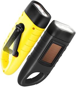 GeeRic 2-Pack Hand Crank Solar Powered Flashlight, Emergency Rechargeable LED Flashlight, Survival Flashlight, Quick Snap Carabiner Dynamo Flashlight Torch for Outdoor Sports, Army Black+Yellow