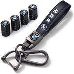 for BMW Car Tyre Valve Caps&Car Key Chain for BMW X1 X3 X7 X5 X6 1 3 5 6 Series Z4 7 M Series,Leather Car Keychain Keyring/4pcs Car Tire Dust Caps,Car Key Chain and Valve Caps Replacement