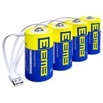 EEMB D Batteries 1.5V Rechargeable D Batteries 5550mWh Rechargeable Lithium D Cell Batteries USB Type C Charging Cable LR20 Replacement Battery for Flashlight - 4 Pack