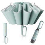 PALAY® 50'' Large Umbrella with Reflective Strip, Auto 3-Fold Compact Travel Umbrella, Carabiner Handle, Reinforced 10 Dual Ribs, Sun Protection 99% UV & Rain & Windproof for Men Women (Mint Green)
