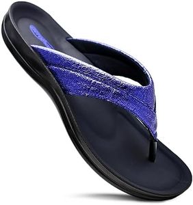 AEROTHOTIC Comfortable Arch Support Flat Sandals for Women Comfy Toe Post with Cute Soft Padded Straps Casual Fashion Vacation Essentials Dressy Shower Sandals (Sela Blue, Size 9)