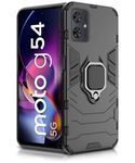 WOW IMAGINE Shock Proof Back Case Mobile Cover for Motorola Moto G54 5G | Moto G64 5G | Back Cover Case (Tough Armor | Hybrid PC + TPU | Ring Holder & in-Built Kickstand | Black)