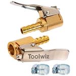 Toolwiz Tyre Chuck 2 pcs Air Chuck 1/4 Inch Brass Tyre Valve Connector Air Pump Clip Tyre Inflator Open Flow Straight Lock-on Air Compressor Hose End with Barb for Hose Repair