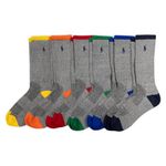 Polo Ralph Lauren Men's Athletic Performance Cotton Crew Socks-6 Pair Pack-Breathable Mesh & Sport Moisture Wicking, Multicolor Tip, 6-12.5