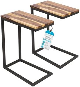 BIRDROCK HOME Acacia Wood C Shaped Side Table - Fully Assembled Narrow Wooden End Table for Sofa, Living Room, Bedroom, Bedside - Over Couch TV Tray Table for Snack, Coffee - Natural Finish, Set of 2