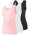 Vislivin Cotton Tank Tops with Shelf Bra for Women Stretch Tanks Wide Strap Undershirts Black/White/Pink-5 M