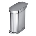 simplehuman CW2087DC 45L Slim Kitchen Pedal Bin, Silent Soft Close Lid, Strong Steel Pedal, Dent-Proof Plastic Lid, Brushed Stainless Steel with Grey Plastic Lid, W 25.9cm x H 62.1cm x D 54.5cm