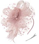 Fascinators Hat for Women Tea Party Headband Kentucky Derby Wedding Cocktail Flower Mesh Feathers Hair Clip, 1-blush Pink, One Size-Large