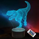 Dinosaur 3D Optical Illusion Lamp LED Night Lights for Kids Boys Girls Gifts,16 Colors Remote Control with Timer, T-Rex Toys Nightlight