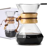 Lalord Pour Over Coffee Maker with Stainless Steel Filter, Borosilicate Glass Coffee Maker Carafe, Wooden Collar, Glass Coffee Maker, Hold 2 Cups, 13.5 oz/400 ml, Clear