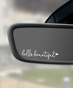 UBOG Car Decals,Car Window Decals,Decals for Vehicles,Car Accessories Car Window Stickers,Self Affirmations Decal,Hello Beautiful Mirror Decal,Rear View Mirror Sticker,Car Stickers for Women(White)