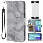 Asuwish Compatible with Samsung Galaxy S6 Edge Plus Case and Tempered Glass Screen Protector Cell Card Holder Slot Kickstand Marble Wallet Phone Covers for Glaxay S6edge + S 6edge 6s 6 Edge+ Black