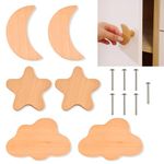 FGen Furniture Knobs, Cupboard Knobs, Decorative Drawer Knobs, Wooden Furniture Knobs, Stars, Moon and Clouds Handles, Knob for Children's Cupboard, Furniture Knob for Drawers