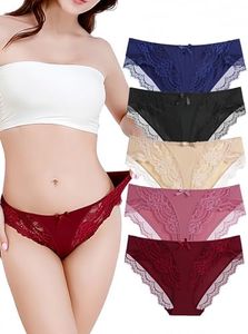 Buankoxy 5 Pack Women Lace Bikini Panties Soft Lady Low Rise Hipster Panties(AU, 4)