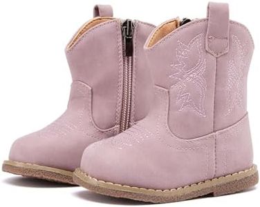 BMCiTYBM Baby Cowboy Cowgirl Boots Infant Western Boots Toddler Boys Girls Round Toe Riding Mid Calf Boots All Seasons for 6 9 12 18 24 Months Purple Size 4 Toddler