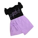 SCARFHAVEN Baby Girl's Sweet & Stylish Pure Cotton Trendy Dresses With Meow Print Top and Skirt Combining Set (PURPLE, 2-3 YEARS)