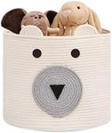 MELLBAY Cotton Rope Storage Basket, Cute Bear Toy Basket with Handles, Nursery Storage, Baby Laundry Basket, Clothes, Towels, Animal Baskets as Gift for Kids, christmas baskets, White, 16”(D) x 14”(H)