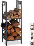 Relaxdays Firewood Rack with 2 Shelves Steel 4 Hooks for Firewood Utensils 100 x 40 x 30 cm Anthracite