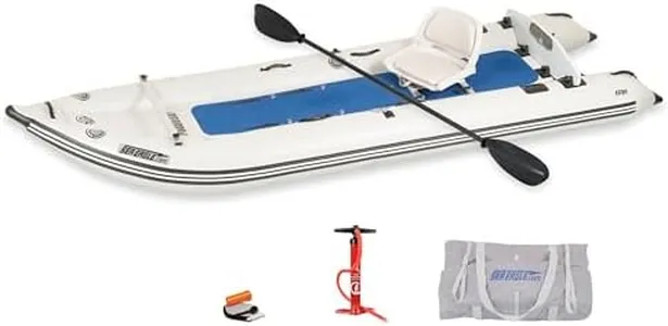 Sea Eagle 437ps PaddleSki Inflatable 1-2 Person Catamaran Boat – Paddle, Motor, Fish, or Sail – 4-in-1 Inflatable Watercraft – Self Bailing (437ps PaddleSki Solo Start Up Package)