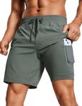 CRZ YOGA Men's Running Shorts with Liner - 7'' Quick Dry Workout Sports Athletic Shorts with Pockets Grey Sage Large