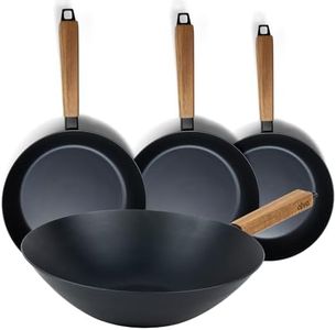 Alva Forest 4-Piece Professional Carbon Steel Cookware Set - Pre-Seasoned Non-Toxic Frying Pans & Wok - Chemical-Free, Traditional Cooking Surface - All Stovetop Compatible & Fast-Heating