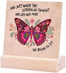 Inspirational Quotes Desk Decor Gifts For Women Girls Friends-Motivational Sign Ceramic Plaque With Wooden Stand-Cheer Up Gifts For Friends Women (She began)