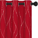 Deconovo Christmas Patterned Blackout Curtains for Living Room, 90 Inch Long - Grommet Window Curtains, Wave Line with Dots Printed for Living Room (38 X 90 Inch, Red, 2 Panels)