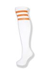 Unisex White Knee High Team Tube Socks w/Three Various Colored Stripes (White w/Neon Orange)