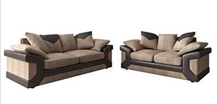 Amazing Sofas LARGE DINO CORNER SOFAS OR 3 & 2 SEATER JUMBO CORD GREY BLACK BEIGE BROWN (brown beige)