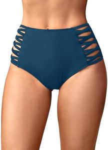 Holipick Women Insignia Blue High Waisted Bikini Bottoms Tummy Control Swimsuit Bottoms Strappy Swim Bottom XL