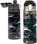 Bentology Stainless Steel 13 oz Reusable Water Bottle for Kids, Shark - Double Wall Insulated, Spill Proof Lid w/Built-in Straw- Keep Liquids Hot or Cold For Hours- Fits in Lunch Boxes & Bags