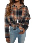 Blooming Jelly Women's Button Down Flannel Shirts Plaid Shacket Long Sleeve Collared Business Casual Tops Work Blouses (Small, Sandy Brown and Black Plaid)
