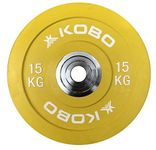 Kobo 15 Kg (51 mm) Bumper Plates Competition Level Olympic Barbell Bar Weight Plate with Machined Steel Collar Elite (Imported) - Sold in Pairs (15 Kg x 2 = 30 Kg)