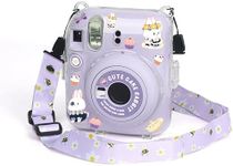 Transparent Camera case Compatible with Fujifilm Instax Mini 12 Instant Camera, Hard Crystal Phone case with Photo Pocket on The Back, Adjustable Shoulder Strap (Purple)