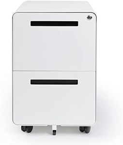 Moustache 2 Drawer File Cabinet with Lock, Under Desk Vertical Filing Cabinet with Adjustable Partition, Hanging File Folders, Rolling Mobile Filing Cabinet for Home Office-White