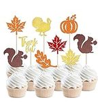 SYKYCTCY 24 Pack Thankful Cupcake Toppers Glitter Thank You Cupcake Picks Autumn Fall Maple Leave Pumpkin Turkey Squirrel Cupcake Decorations Thanksgiving Day Wedding Birthday Party Supplies Colorful