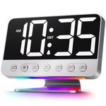 Odokee Digital Alarm Clocks for Bedrooms: Large Bold Number 5 Brightness Dimmer - Easy to Read Across The Room - 5 Alarm Sound 8 Night Light - Silver