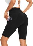 Workout Shorts for Women with Pockets - High Waist Tummy Control Bike Shorts for Gym Workout Athletic Running Yoga Black