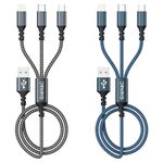 Multi Charger Cable, USB Charger Cable [2Pack 1.2M] 3 in 1 Multiple USB Cable Nylon Braided with Micro USB Type C Lightning Connector for iPhone, Android Samsung, Huawei, Nexus, Nokia,LG, Sony