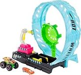 Hot Wheels Monster Trucks Glow in the Dark Epic Loop Challenge Playset with Launcher, Ramp & Giant Loop, Includes 1 1:64 Scale Die-Cast Truck & 1 Car, Toy Gift for Kids 4+, HBN02