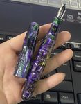 Asvine Fuliwen 017 Purple-Green Resin Fountain Pen, Medium Nib Handmade Golden Snake Ring Converter Writing Pen