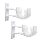 Curtain Rod Bracket, Heavy Duty Curtain Rod Holders White Curtain Rod Hooks for 1 Inch Drape Rods, Single Curtain Rod Brackets Rod Hangers Support for Wall, 2 Pack