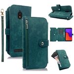 Furiet Compatible with Tracfone BLU View 2 B130DL Wallet Case Flip Card Holder Cell Folio Purse Lanyard Wrist Strap Rugged Slot Mobile Phone Cover for Blue View2 BLUView Two 4G LTE Women Men Green