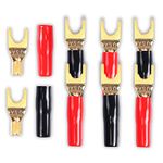 MEIRIYFA Y Plug Spade Connector for Speaker Wire, 8 Pcs Y Spade Plug 45 Degree Gold Plated U Fork Spade Plug Connector (Red and Black)