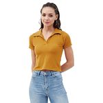 Harpa Women's Solid Regular TOP (GR6437_Mustard S)