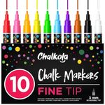 Fine Tip Chalk Markers (10 Pack 3mm) - Bold Color Erasable Dry Erase Marker Pens for Blackboards, Chalkboard, Window, Bistro - 3mm Reversible Bullet & Chisel Point