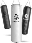 FIGHTR® Premium Punching Bag - high Impact Comfort & Very Robust | unfilled Punching Bag Hanging 120x35cm incl. Heavy Chain for Boxing, Martial Arts, MMA (unfilled, White Leatherette)