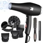 SNOWSEN Professional Hair Dryer 2200W, Fast Drying Salon Hairdryer with Diffuser, Nozzle & Concentrator for Multi Hairstyles, Afro Hairdryer, Ionic Hair Dryer with 2 Speeds, 3 Heating and Cool Button