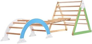 Wooden Climbing Triangle Set,5 in 1 Climbing Triangle,Arch Climber, Climp Ramp,Wooden Climbing Set with Arch&Ramp&Ladder,Kids Climbing Toys Indoor & Outdoor Natural Wood As Shown