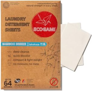 Ecogami Laundry Detergent Sheets - 32 Sheets (Up to 64 Loads), Available in Fragrance-Free or Scented, Plastic-Free, Biodegradable, Dissolvable for Sensitive Skin (Takekaze)